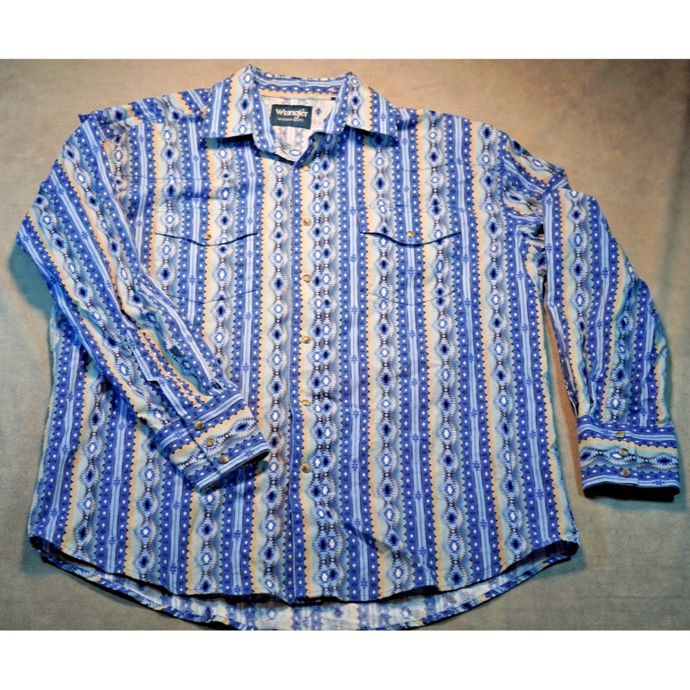 Wrangler Western Shirt Mens L Multicolor Aztec Cowboy Pearl Snap Long Sleeve